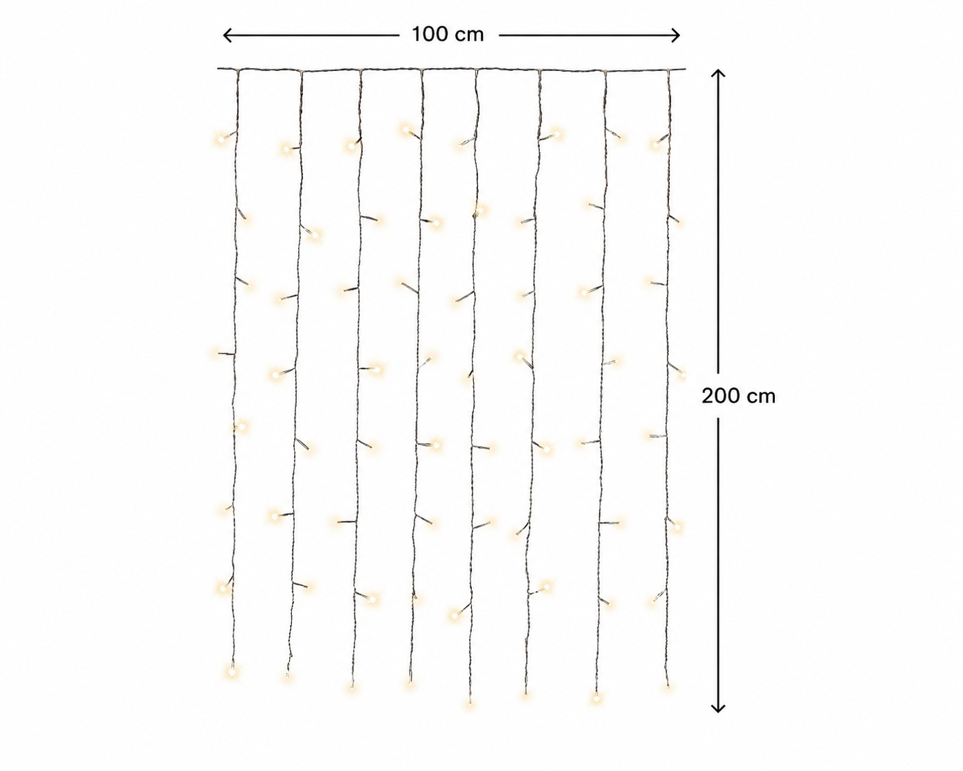Lichtervorhang CURTAIN LIGHTS 120 LED 1 x 2 m warm weiß, transparentes Kabel