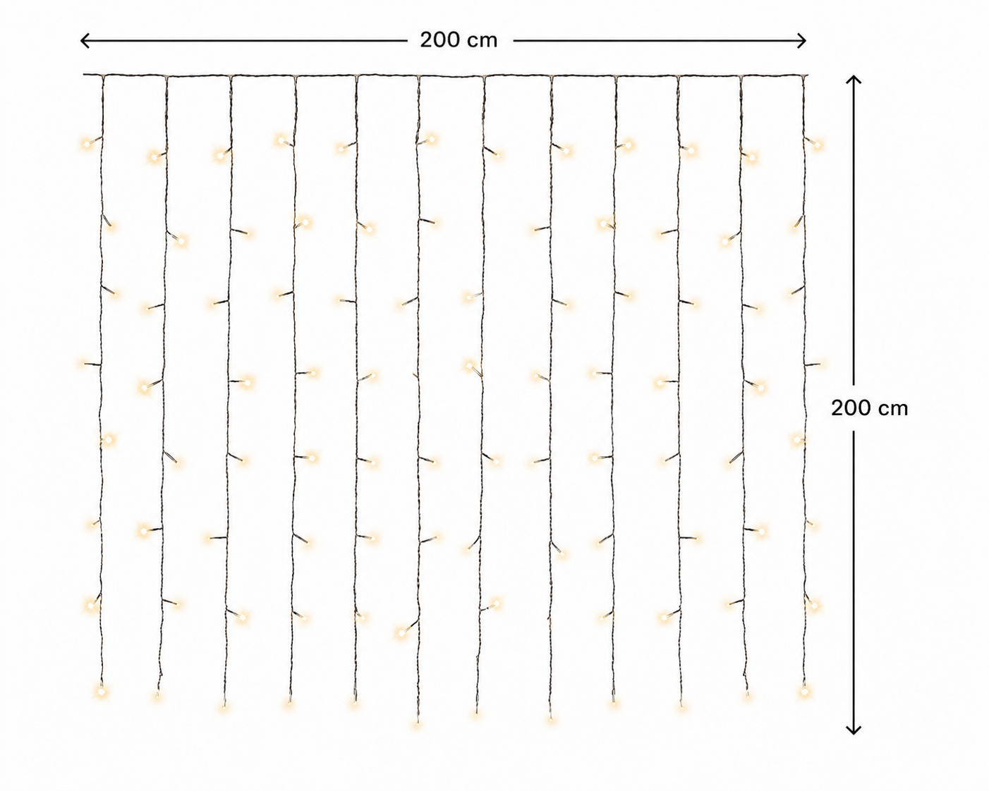 Lichtervorhang CURTAIN LIGHTS 240 LED 2x2m warm weiß, transparentes Kabel