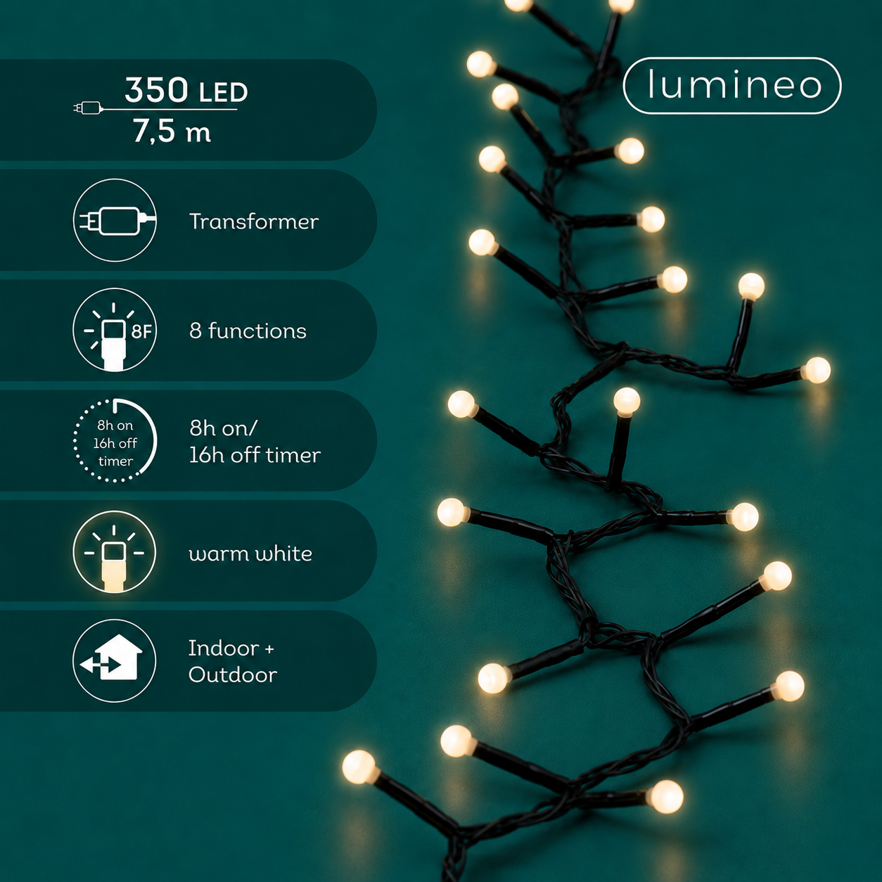 Lichterkette CHERRY Compact Twinkle 350 LED 7,5 m warm weiß, schwarzes Kabel