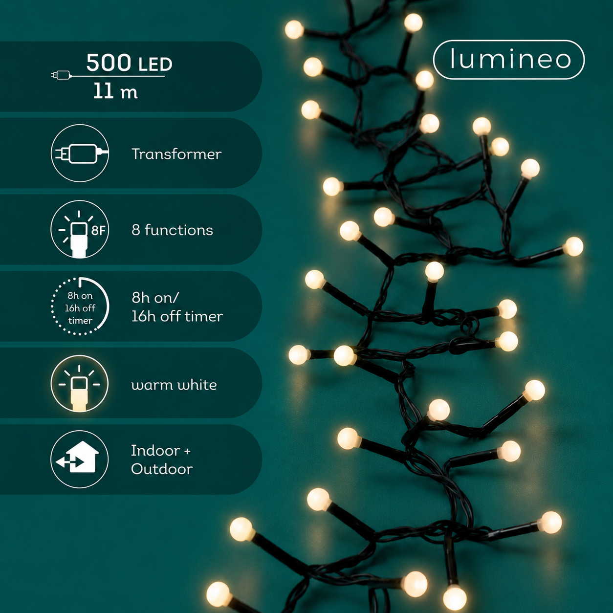 Lichterkette CHERRY Compact Twinkle 500 LED 11 m warm weiß, schwarzes Kabel
