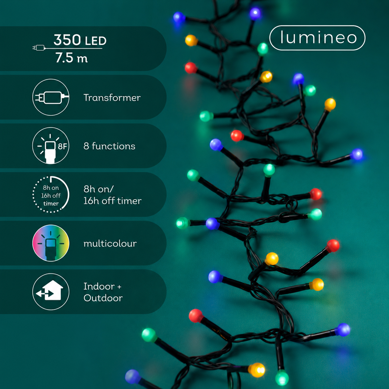 Lichterkette CHERRY Compact Twinkle 350 LED 7,5 m Bunt, schwarzes Kabel