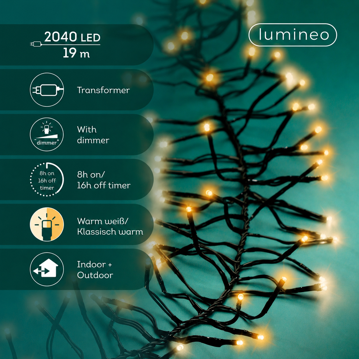 Lichterkette CLUSTER 2040 LED 19 m, 2-farbig: warm weiß + klassisch warm