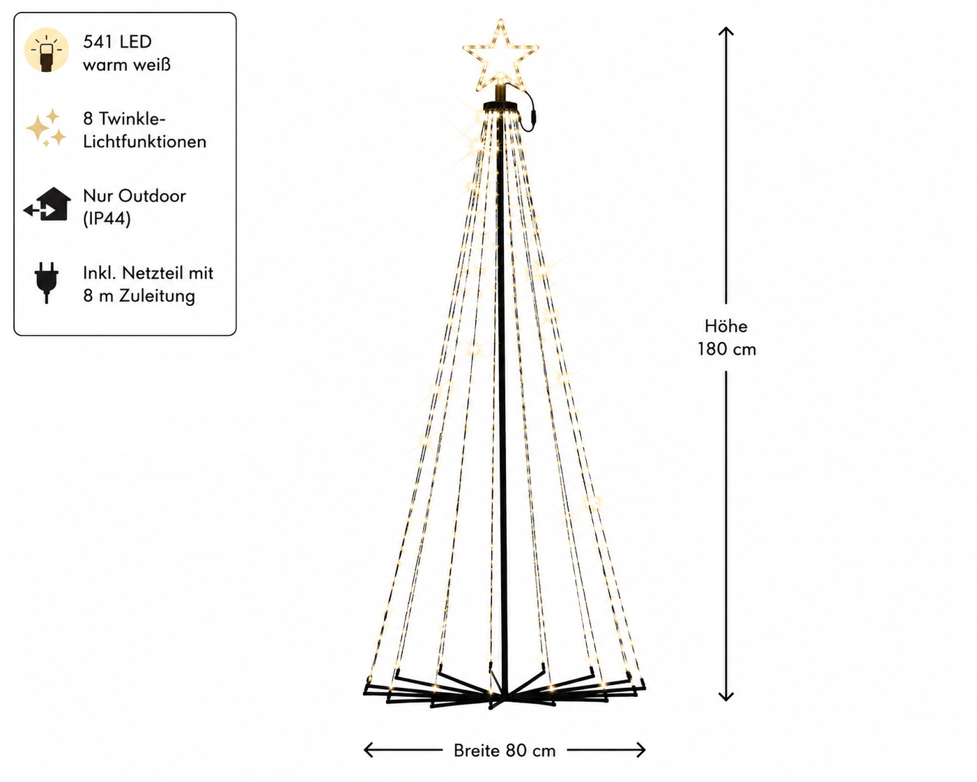 LED Metall-Baum 541 LED 180 cm Schwarz, warm weiß