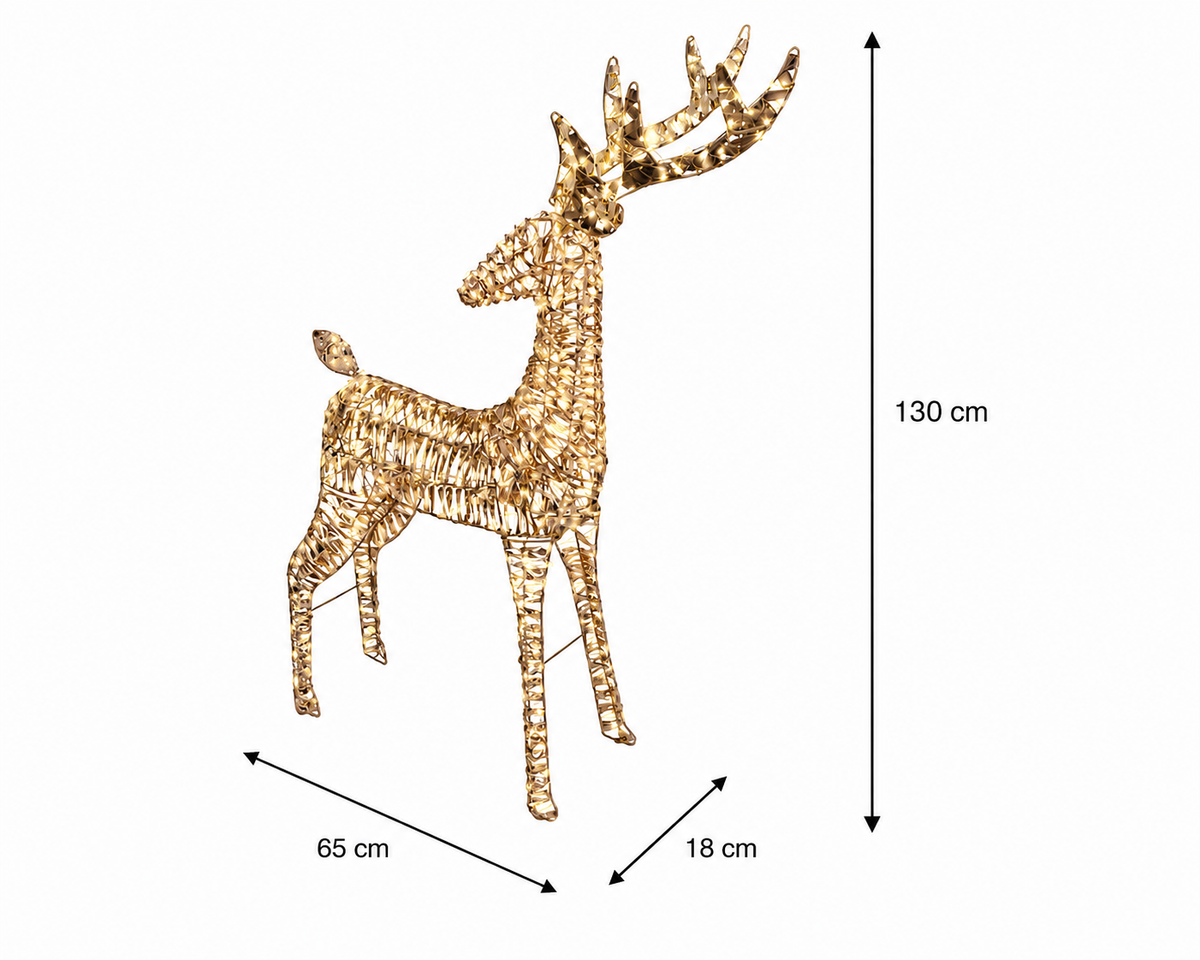 LED Rentier 960 LED 65 x 130 cm Gold, warm weiß, mit Flash-Effekt