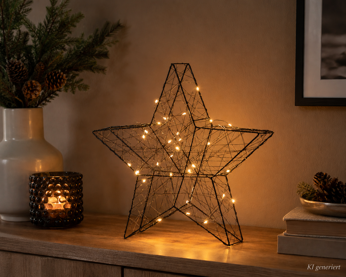 Metall-Stern schwarz 30 LED, 30 x 29 cm, warm weiß, batteriebetrieben