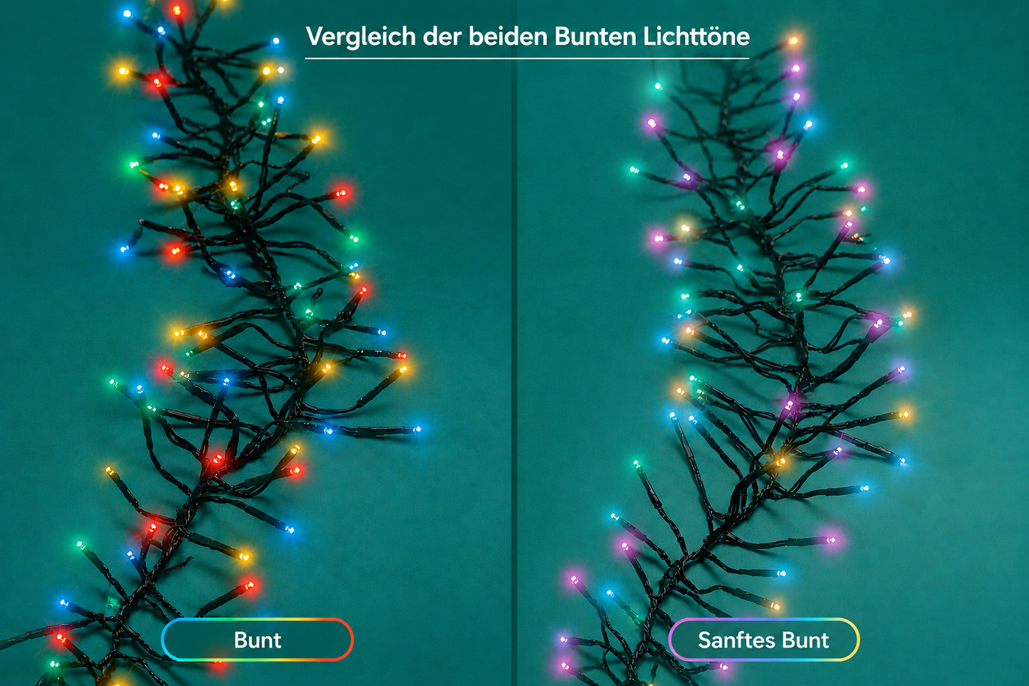 Lichterkette CLUSTER TWINKLE 1512 LED 14 m BUNT, schwarzes Kabel