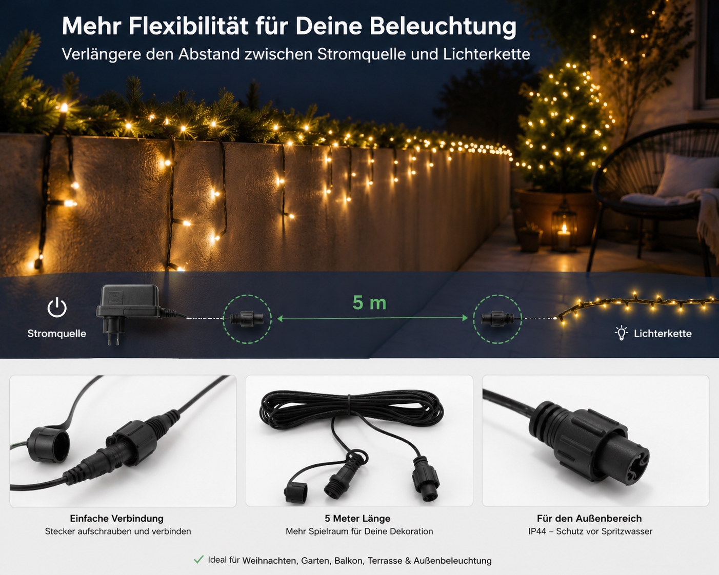 Verlängerungskabel für Weihnachtsbeleuchtung 5 m