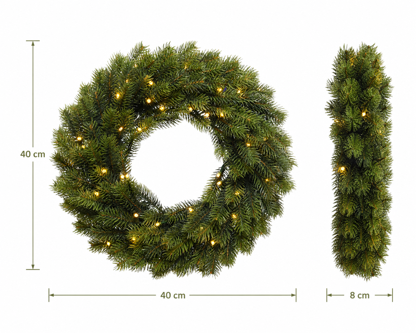 Beleuchteter Weihnachtskranz 40 x 8 cm Grün, 50 LED, batteriebetrieben