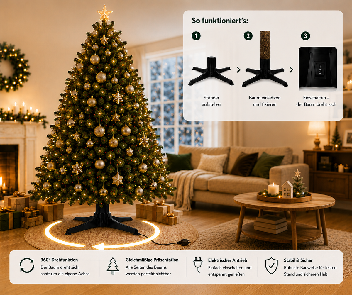 Drehbarer elektrischer Weihnachtsbaumständer 64 cm, mit Stromanschluss