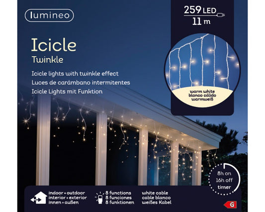 Lichterkette Icicle Twinkle 259 LED 11m warm weiß