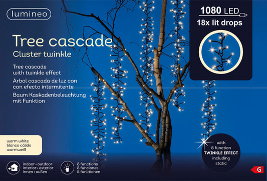 Cluster Kaskaden Baumbeleuchtung 1080 LED 18 Lichtstränge warm weiß