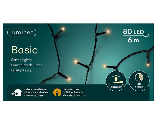 Lichterkette Basic 80 LED 6m klassisch warm, schwarzes Kabel