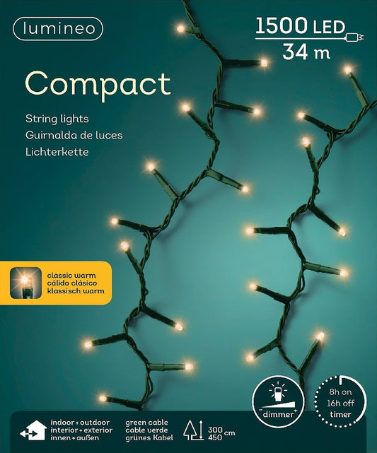 Lichterkette Compact 1500 LED 34 m klassisch warm, grünes Kabel