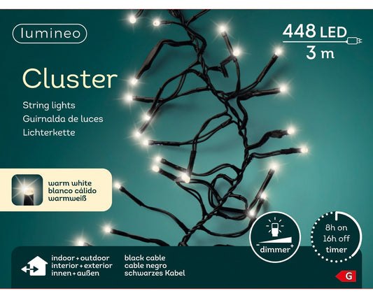 Lichterkette Cluster 448 LED 3m warm weiß, schwarzes Kabel